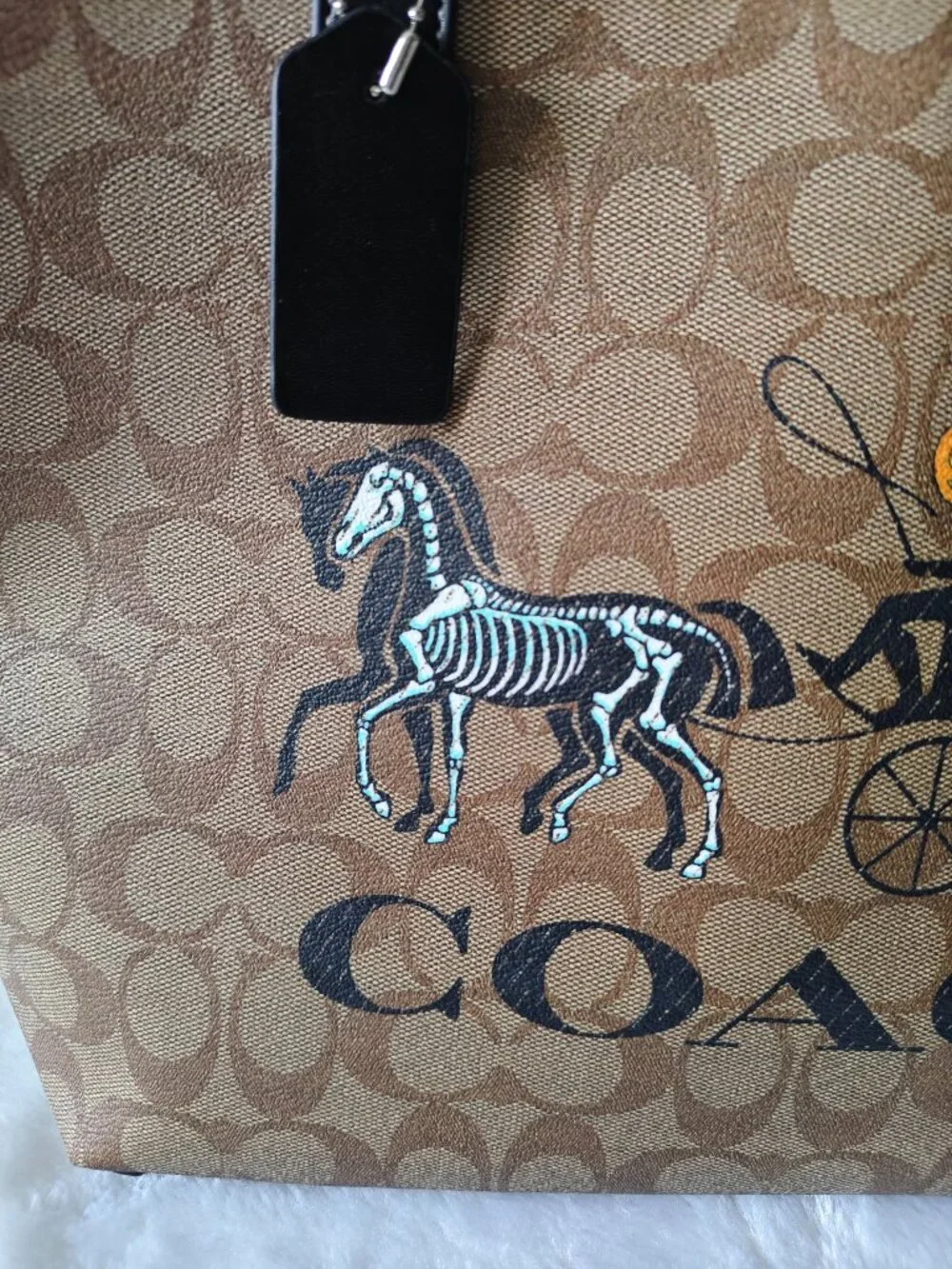 Coach Halloween Skeleton Carriage Tote Bag Signature Canvas